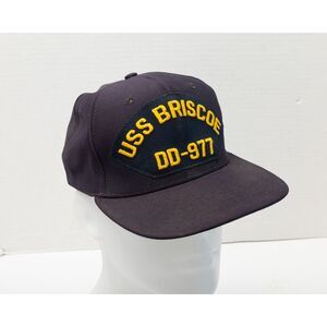 VINTAGE USS Briscoe DD-977 Hat Cap Snap Back Blue US Navy Military New Era Mens